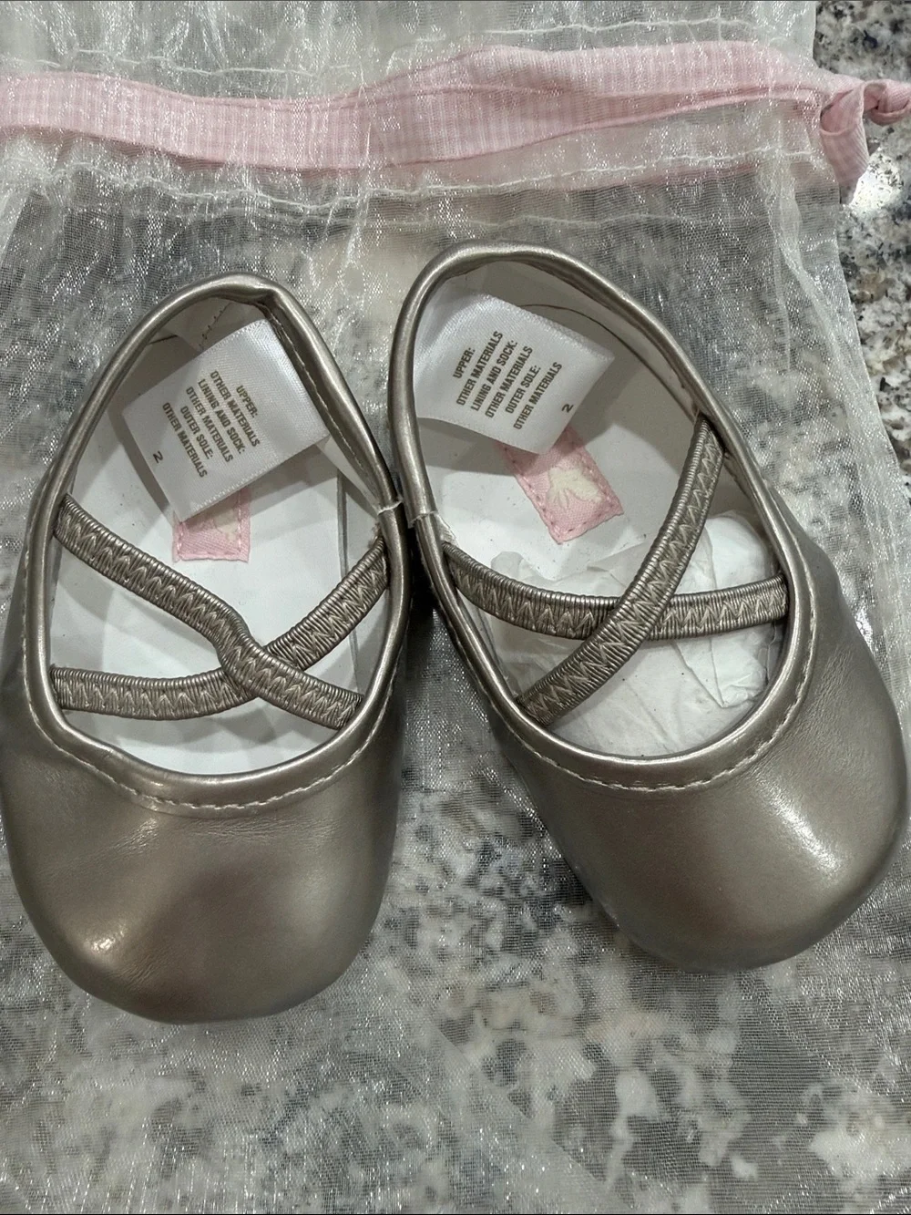Janie and Jack Metallic Silver Crisscross Baby Ballet Flats crib shoes size 2